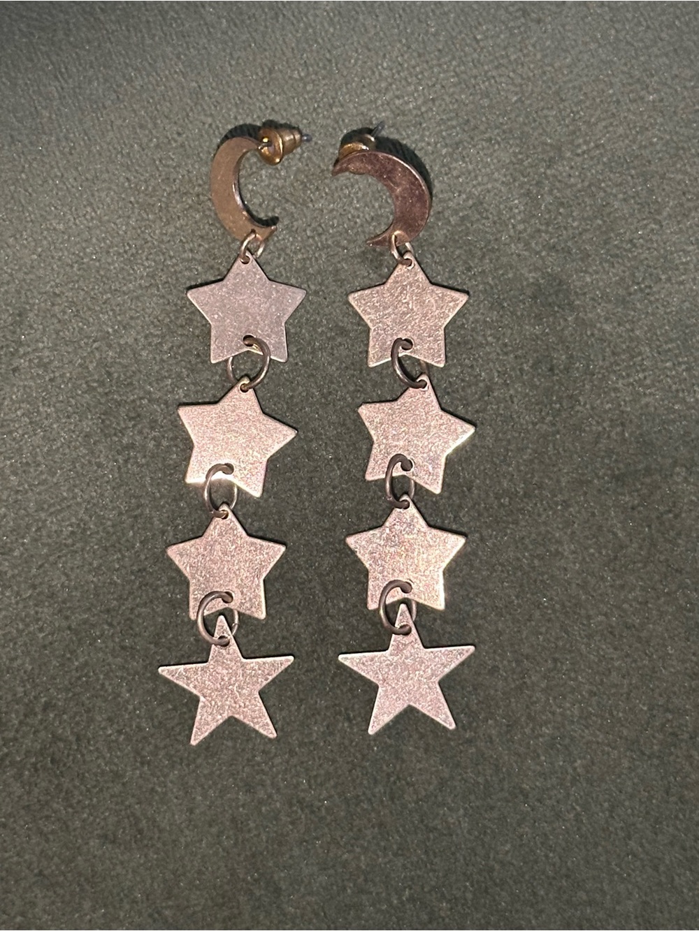 Celestial Moon & Star Gold Tone Dangle Earrings
